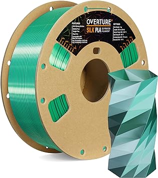 OVERTURE Silk PLA 1.75mm Dual Color Filament, Clog-Free Shiny 3D Printer Filament, 1kg Spool(2.2lbs), Dimensional Accuracy  /- 0.02 mm, Fit Most FDM Printer(Silk Green-Silver)