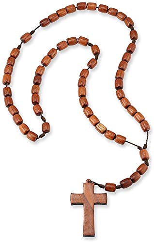 Catholica Shop I Catholic Religious Wear I Wooden Beads Necklace with Cross Pendant - 19.5 Inch I Catholic Crucifix Rosary Cross Necklace I Religious Cross Necklace for Men I Made in Brazil