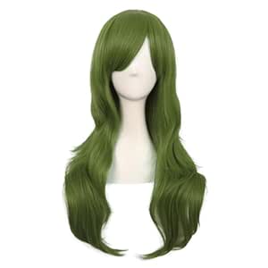 MapofBeauty 28 Inch/70 cm Women Side Bangs Long Curly Hair Cosplay Synthetic Wig (Olive Green)