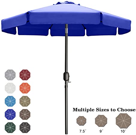 ABCCANOPY 7.5' Outdoor Garden Table Umbrella Patio Umbrella Market Umbrella with Push Button Tilt for Garden, Deck, Backyard and Pool, 8 Ribs 13 Colors,Blue