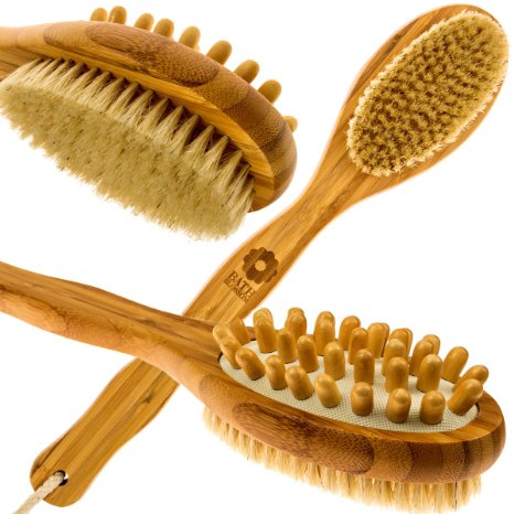 Bamboo Bath Body Brush for Back Scrubber - Natural Bristles Shower Brush with Long Handle - Excellent for Exfoliating Skin - Use Wet or Dry - Suitable for Men and Women