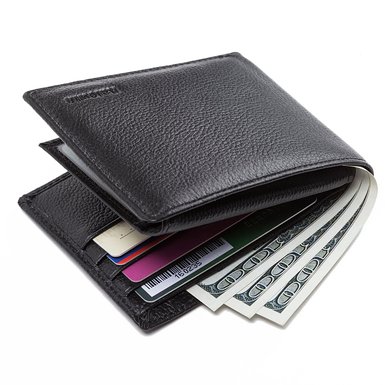 Men RFID Blocking Wallet Genuine Leather Credit Card Protector Bifold 8 Slots Black