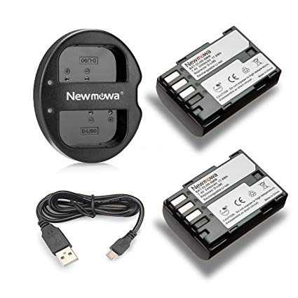 Newmowa D-Li90 Battery (2-Pack) and Dual USB Charger for Pentax D-LI90 and Pentax 645D, 645Z, K-01, k-1,K-3, K-5, K-5 II, K-5 IIs, K-7