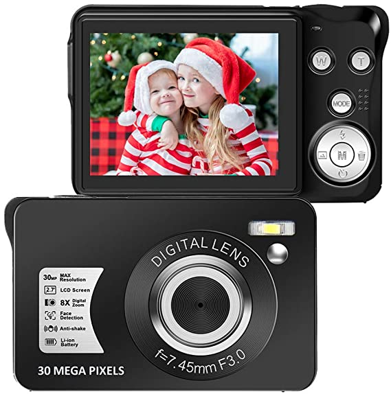 30 Mega Pixels Digital Camera 2.7 Inch HD Camera Rechargeable Mini Camera Students Camera Pocket Camera Digital with 8X Zoom Compact Camera for Photography