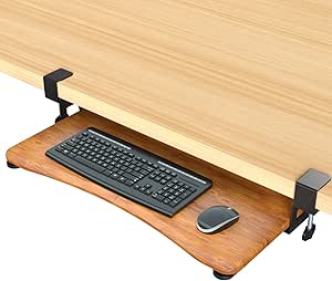 suptek Keyboard Tray Under Desk Pull Out with C Clamp Mount, Computer Keyboard & Mouse Tray, 25.6 (30 Including Clamps) x 11.8 inch Slide-Out Platform Computer Drawer for Typing, Dark Wood, DSF1SM