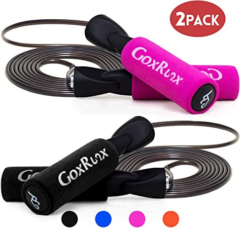 GoxRunx 2 Pack Jump Rope Steel Wire Adjustable Jump Ropes with Anti-Slip Handles for Workout Fitness Exercise,Skipping Rope Speed Rope Crossfit for Kids, Women, Men All Heights and Skill Levels