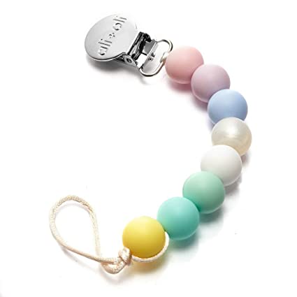 Modern Pacifier Clip for Baby - 100% BPA Free Silicone Beads (Soft Pastel) Binky Holder for Newborn - Infant Baby Shower Gift - Universal fit MAM - Philips Avent