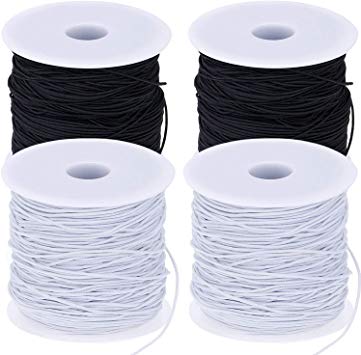 Zonon 4 Rolls 0.8 mm Elastic String Cord Elastic Thread Beading String Cord for Jewelry Making, Bracelets Beading, DIY Crafts 100 Meters/Roll(Black and White