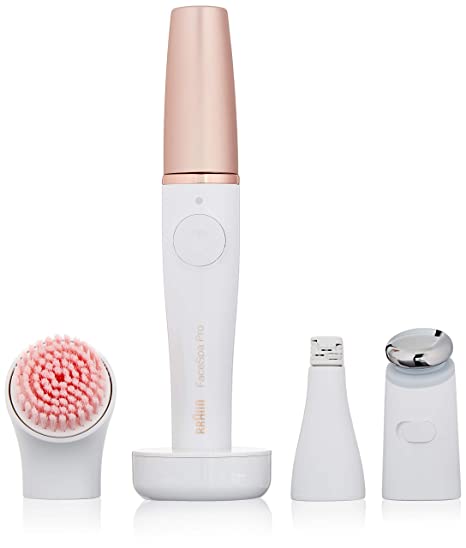 Braun FaceSpa Pro SE 911 (Japan Edition) Facial Epilator 3-in-1 Facial Epilating, Cleansing and Skin Toning System for Salon Beauty at Home with 3 Extras, Rechargeable, Cordless Use, White/Bronze