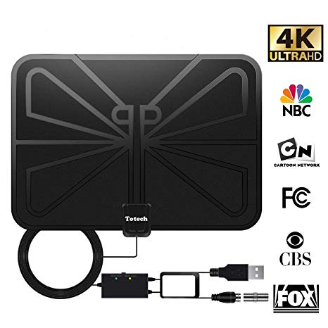 [Upgraded 2019] Totech Digital Amplified Indoor HD TV Antenna 80-120 Miles Range, Amplifier Signal Booster Support 4K 1080P Freeview HDTV Channels, 16.5ft Coax Cable