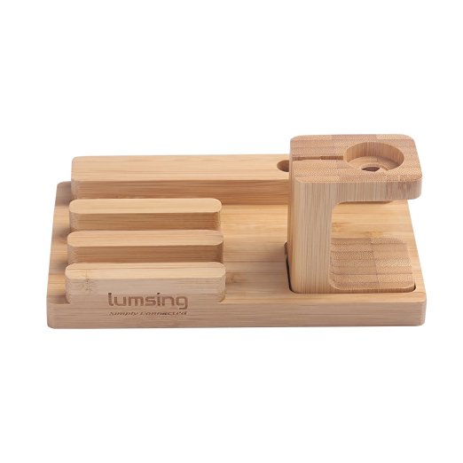 Lumsing Bamboo Apple Watch Stand for iPhone iPad