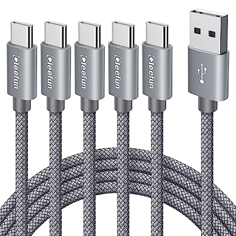 USB C Cable [3ft, 5-Pack], CLEEFUN USB A to Type C Cable Fast Charging Charger Cord Braided Compatible with Samsung Galaxy S22 S21 S20 FE Ultra S10E S10 S9 Plus 5G, Note 20 10 9, A10e A12 A20 A50 A51