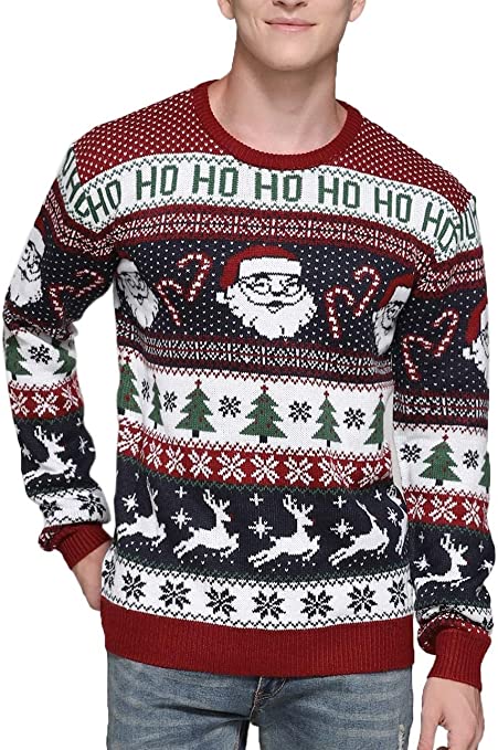 Men's Christmas Rudolph Reindeer Holiday Festive Knitted Sweater Cardigan Cute Ugly Pullover Jumper