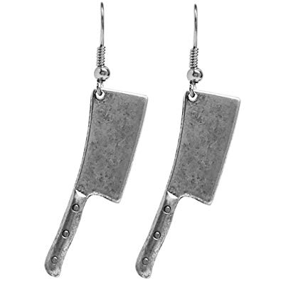 Weapon Earrings, 100% Nickel Free, Made in USA!, Chopped Meat Cleaver Kitchen in Burnished Silver