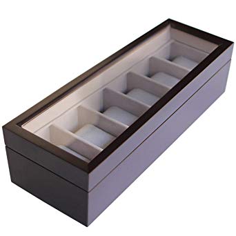 Solid Espresso Wood Watch Box Organizer with Glass Display Top by Case Elegance