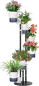 VIVOSUN Tiered Plant Stand and Self-Watering Planters Kit, 6 Tier Corner Tall Planter Shelf, Plant Display Rack Kit with Metal Poles and 6 Planters, Fully Adjustable Flower Pot Stand for Living Room, Balcony, Patio, Corner and Garden