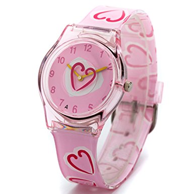 Zeiger KW008 Easy Read Young Girls Children Teen Wrist Kids Watches, Sweet Heart Shape Band (Pink)