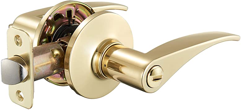 AmazonBasics Victory Door Lever With Lock, Privacy, Polished Brass