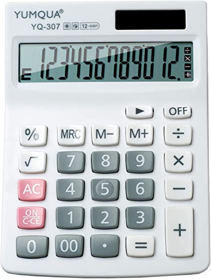 Basic Calculator, YUMQUA Standard Function Desktop Calculator with 12 Digit LCD Display Screen, Daily Office School Use (White01)