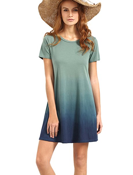 ROMWE Women's Tunic Swing T-Shirt Dress Short Sleeve Tie Dye Ombre Dress