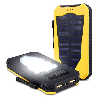 Solar Charger,15000mAh Solar Power Bank LED Flashlight for Outdoor Travel Camping Emergency,Solar Battery Charger External Battery Pack for CellPhone GPS & Gopro Camera Bluetooth Speaker(Yellow)
