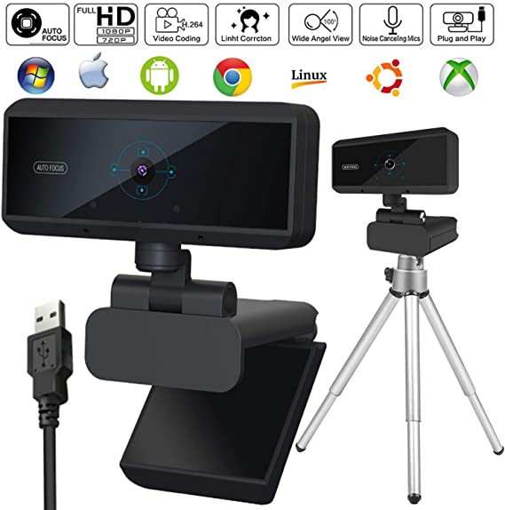 HD Webcam 1080P, Full HD PC Camera Web Camera for Remote Working, Game Streamer, Video Calling, USB Computer Camera for Laptop or Desktop Webcam(Complimentary tripod).