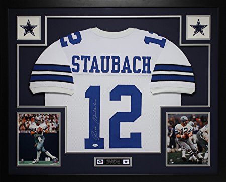 Roger Staubach Autographed Signed and Framed White Cowboys Jersey Auto JSA COA (Free Shipping!!)