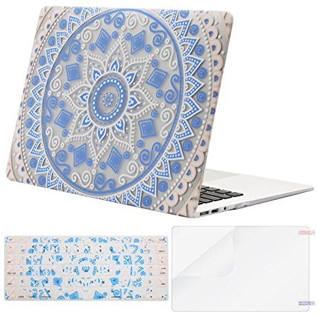 Mosiso Plastic Hard Case with Keyboard Cover with Screen Protector for MacBook Air 13 Inch (Model: A1369 and A1466), Pink Blue Mandala