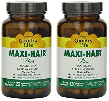 Country Life Maxi Hair Plus 5,000 mcg Biotin 120 VegiCaps (2 Pack)