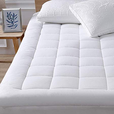 oaskys Olympic Queen Size Mattress Pad Cover Cooling Mattress Topper Cotton Top Pillow Top with Down Alternative Fill (8-21" Fitted Deep Pocket)