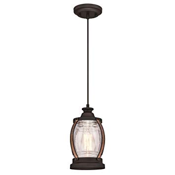 Westinghouse Lighting 6361700 Canyon One-Light Mini, Oil Rubbed Bronze Finish with Barnwood Accents and Clear Seeded Glass Indoor Pendant