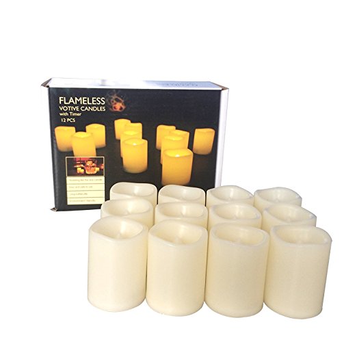 Candle Choice Set of 12 Flameless Candles, Flameless Votive Candles LED Votives with Timer, Battery-operated LED Candles with Timer, Long Battery Life 200  Hours, Battery Included.