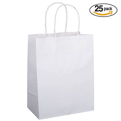 BagDream 25PCS Shopping Bag 8x4.75x10.5", Cub, Paper Bags, Gift Bags, Kraft Bags, Retail Bags, White Paper Bags with Handles