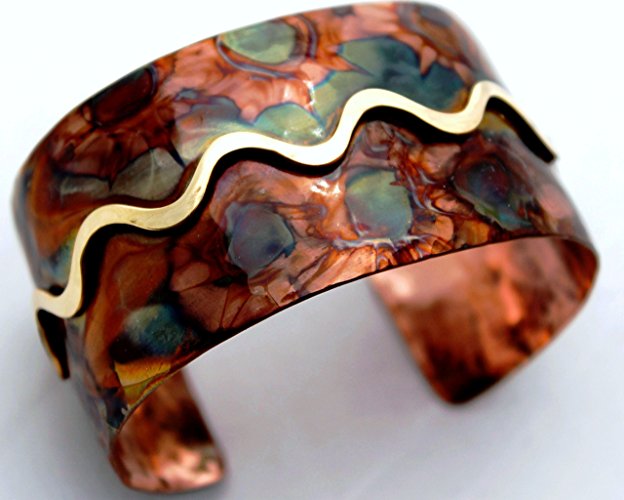Burnt Copper Cuff with Brass Overlay - Domed