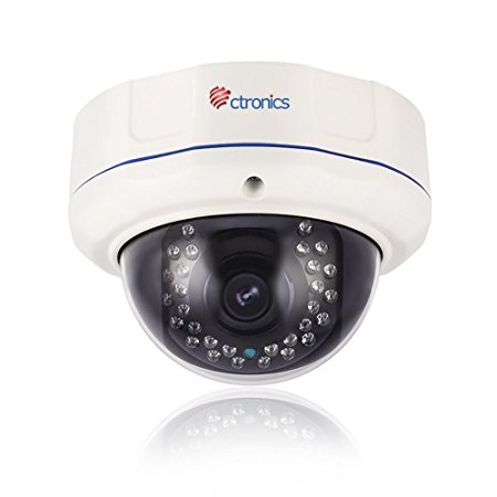 (Auto Zoom) Ctronics PoE Security Dome IP Camera Security 2 Megapixel 1920 x 1080 Pixel 4X Optical Zoom Outdoor&Vandalproof 2.8-12mm Varifocal Motorized Zoom Len and 30IR LED up to 100FT IR Distance
