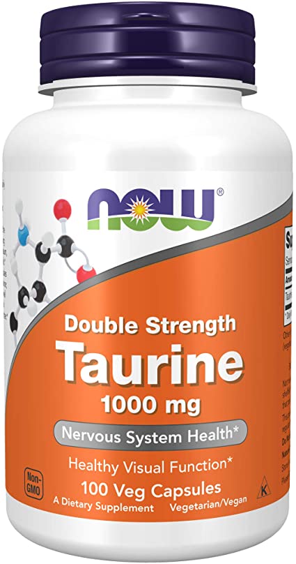 NOW Supplements, Taurine 1,000 mg, Double Strength, Nervous System Health*, 100 Veg Capsules