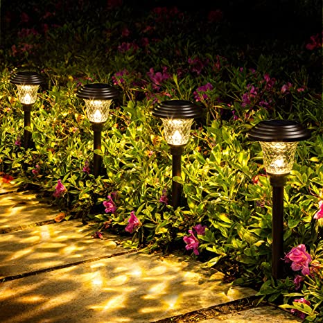 GIGALUMI 8 Pack Solar Pathway Lights, Solar Garden Lights Outdoor Warm White, Waterproof Led Path Lights for Yard, Patio, Landscape, Walkway (Brown)