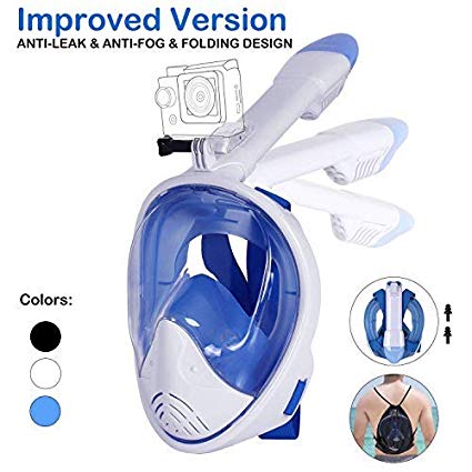 Unigear Full Face Snorkel Mask, Snorkeling Mask 180°Panoramic View Free Breathing, Anti-fog Anti-leak Safety Diving Mask with Detachable Camera Mount and Earplug for Adults and Kids