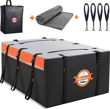 Sailnovo Car Rooftop Cargo Carrier 20 Cubic Waterproof Soft-Shell Carrier Includes Anti-Slip Mat, 6 Door Hooks, PVC Car Roof Storage Bag for Top of Vehicle with/Without Roof Rack Cross Bar