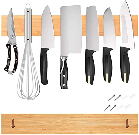 Powerful Magnetic Knife Holder for Wall Bamboo Wood Kitchen Rack Strip Bar Tool Utensils Organizer Fix with Or Without Screws in 30cm 40cm 50cm 1-2Pcs