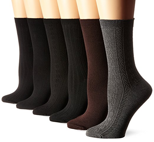 Nine West Women's Cable/Ribbed Basic Crew Socks 6-Pack