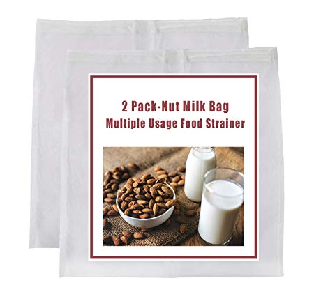 Ouddy 2 Pack Nut Milk Bag - 12" X 12" Multiple Usage Reusable Almond Nut Bag Strainer Juice Strainer Bag, Food Grade Nylon Mesh - Almond/Soy Milk, Juices, Yogurt & Cold Brew Filter