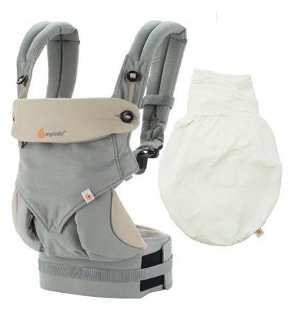 ERGObaby Four Position 360 Baby Carrier, Grey Plus Swaddler - Natural Size M/L