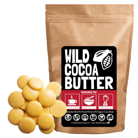 Raw Organic Cocoa Butter, Wild Cacao Butter, 100% Organic, Single-Origin, Unrefined, Non-Deodorized, Food Grade, Easy-to-Use Wafer Form (4 ounce)