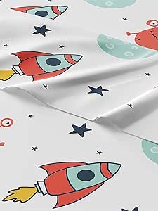 Kids Space Twin 3 Piece Sheet Set - Boys, Girls, Teens, Toddler - Easy Fit Deep Pockets - Breathable, Hotel Quality Bedding Sheets - Machine Washable - Wrinkle Free - Cute, Cozy, Soft - CGK Linens