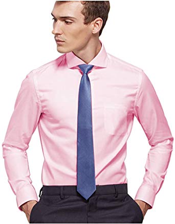 diig White Dress Shirts for Men Slim Fit, Mens Shirt Pocket Purple Pink Big and Tall