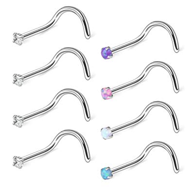 Ruifan 20G 316L Surgical Steel 1.5mm 2mm 2.5mm 3mm Opal & Clear CZ Nose Screw Rings Studs Ring Body Piercing Jewelry 8-20PCS