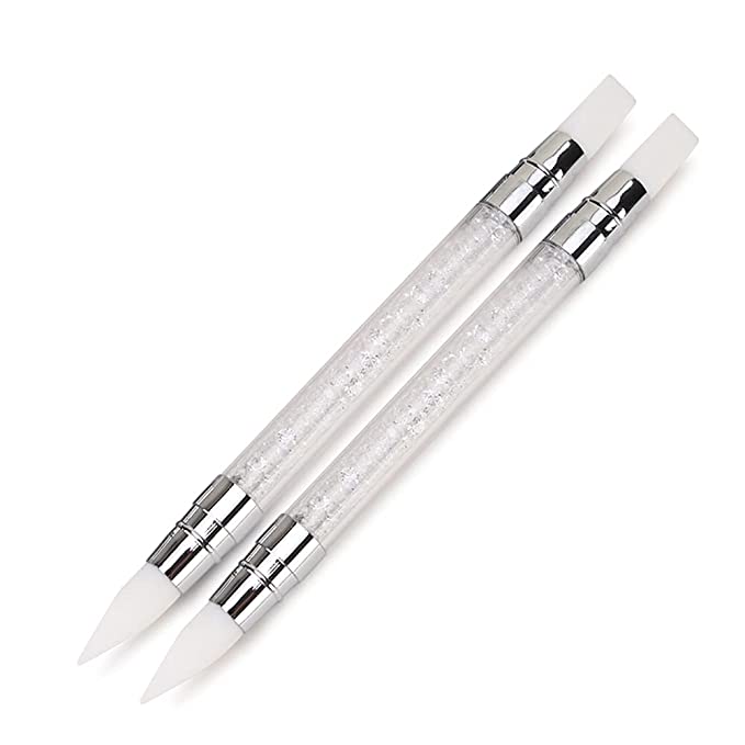 AKOAK 2 Pcs Nail Art Engraving Pen Double-headed Silicone Pen 3D Engraving Drawing Point Rhinestone UV Gel Nail Tool