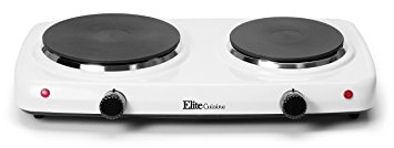 Elite Cuisine EDB-302F Maxi-Matic Electric Double Buffet Burner with Dual Temperature Control, White