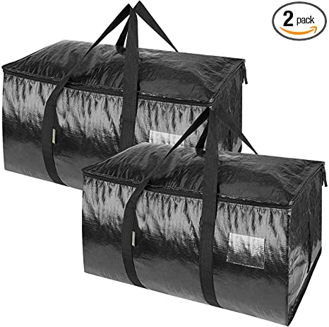 BALEINE 2-Pack Oversized Moving Bags with Reinforced Handles, Heavy-Duty Storage Tote for Clothes, Moving Supplies (Black)